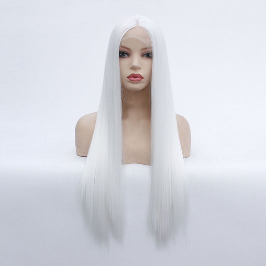 Wig European And American White Mid-Length Straight Hair