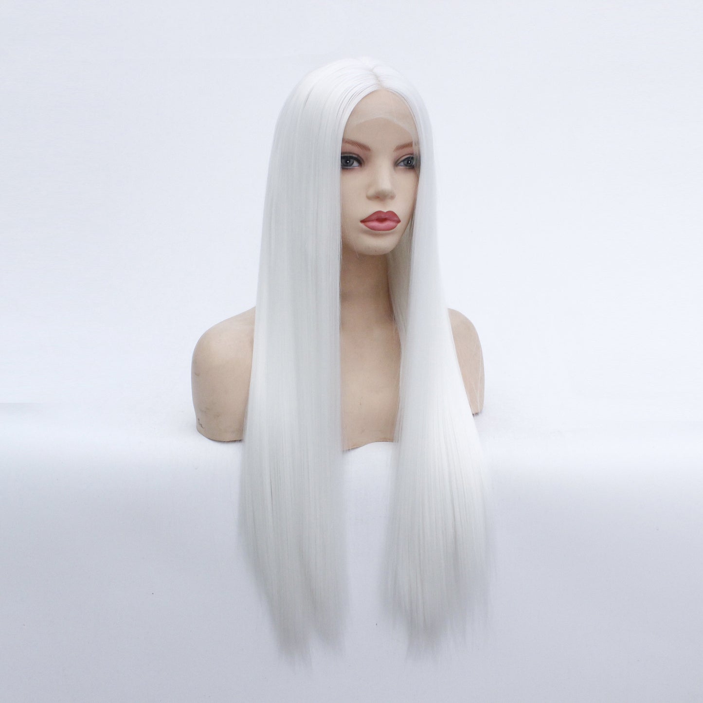 Wig European And American White Mid-Length Straight Hair